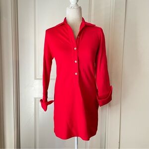 CK Bradley Pointed Knit Collared 3/4 Sleeves Red retro Mini Dress Sz XS